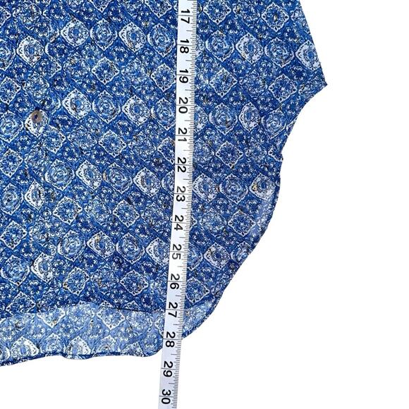 Misa Los Angeles Lara High Low Blue Printed Chiffon Button Down Top SMALL - Picture 8 of 8
